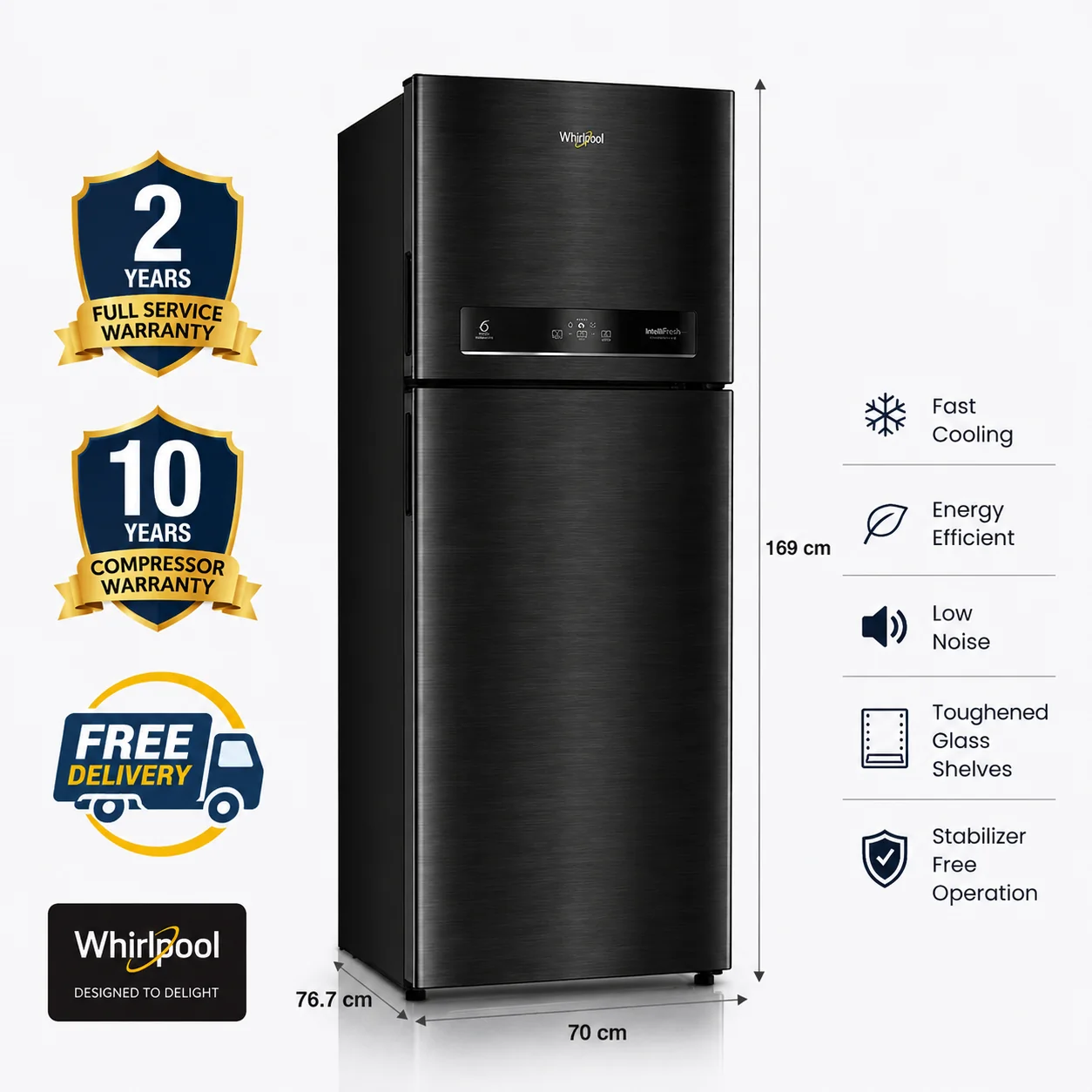 Whirlpool 440L 1 Star IntelliFresh Convertible Inverter Frost Free Double Door Refrigerator (IF INV CNV 455 STEEL ONYX(1S)-Y)