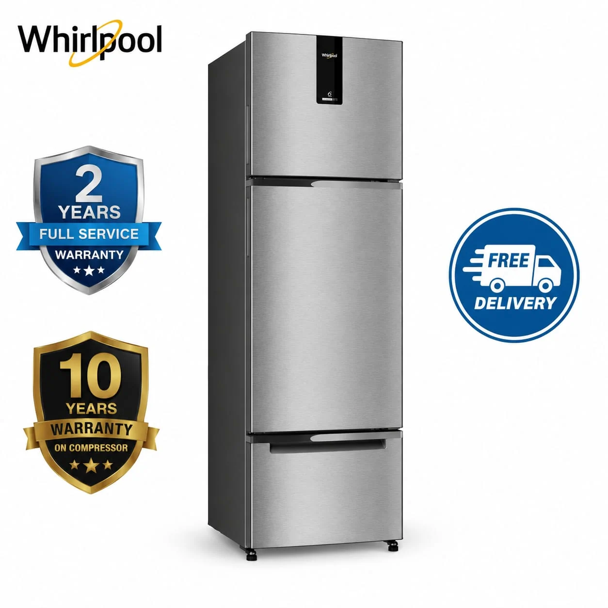 Whirlpool Protton NXT 300L 2 Star Frost Free Three-Door Refrigerator ( PRONXT DF300 3D ROY ATHENA STEEL-Y 22364)