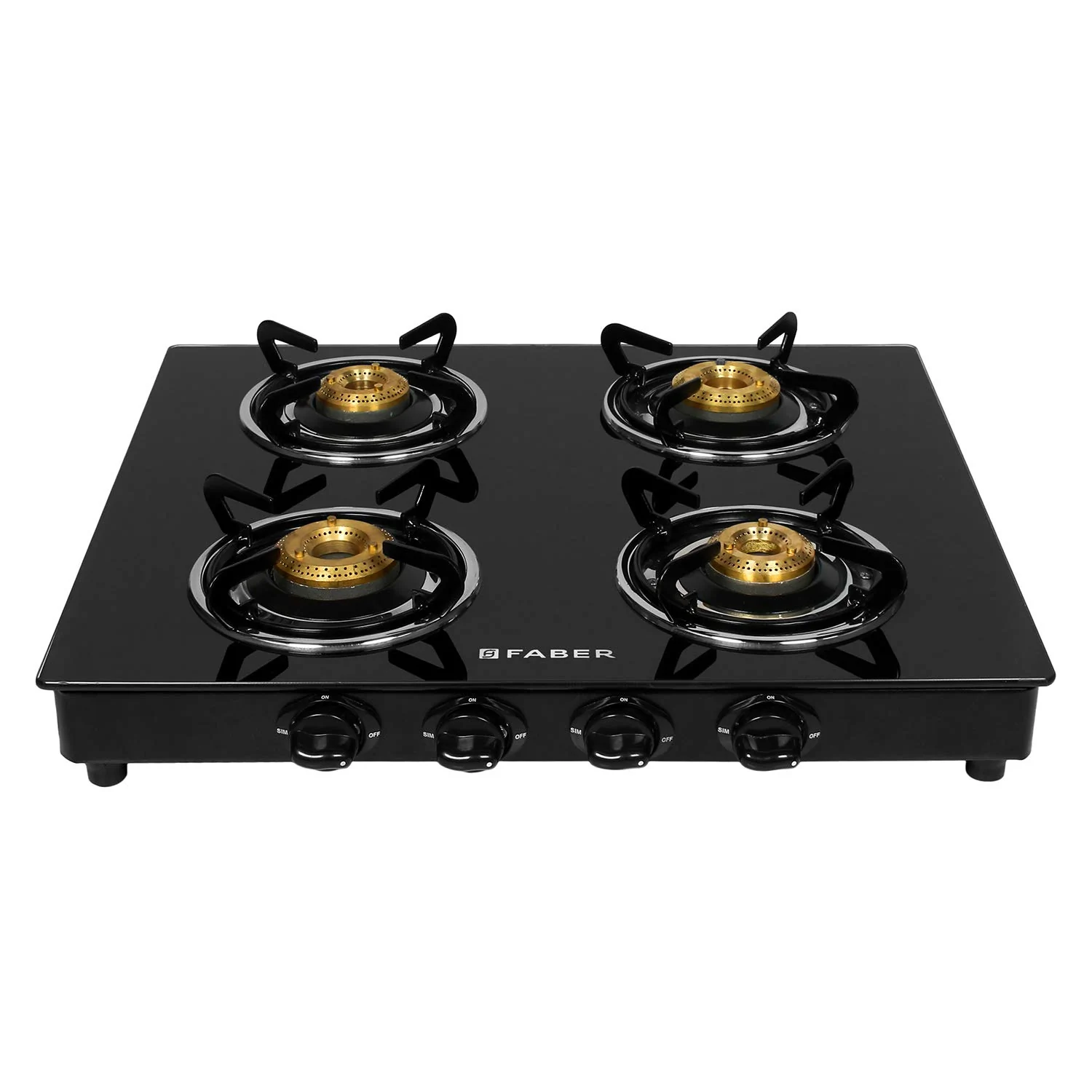 Faber 4 Burner Glass Cooktop Power 4BB BK AI Auto Ignition Gas Stove (Black)
