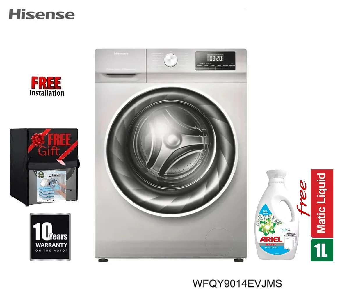 Hisense WFQY9014EVJMS 9 Kg Front Load Washing Machine Inverter 1400 RPM Steam Wash Pause & Add