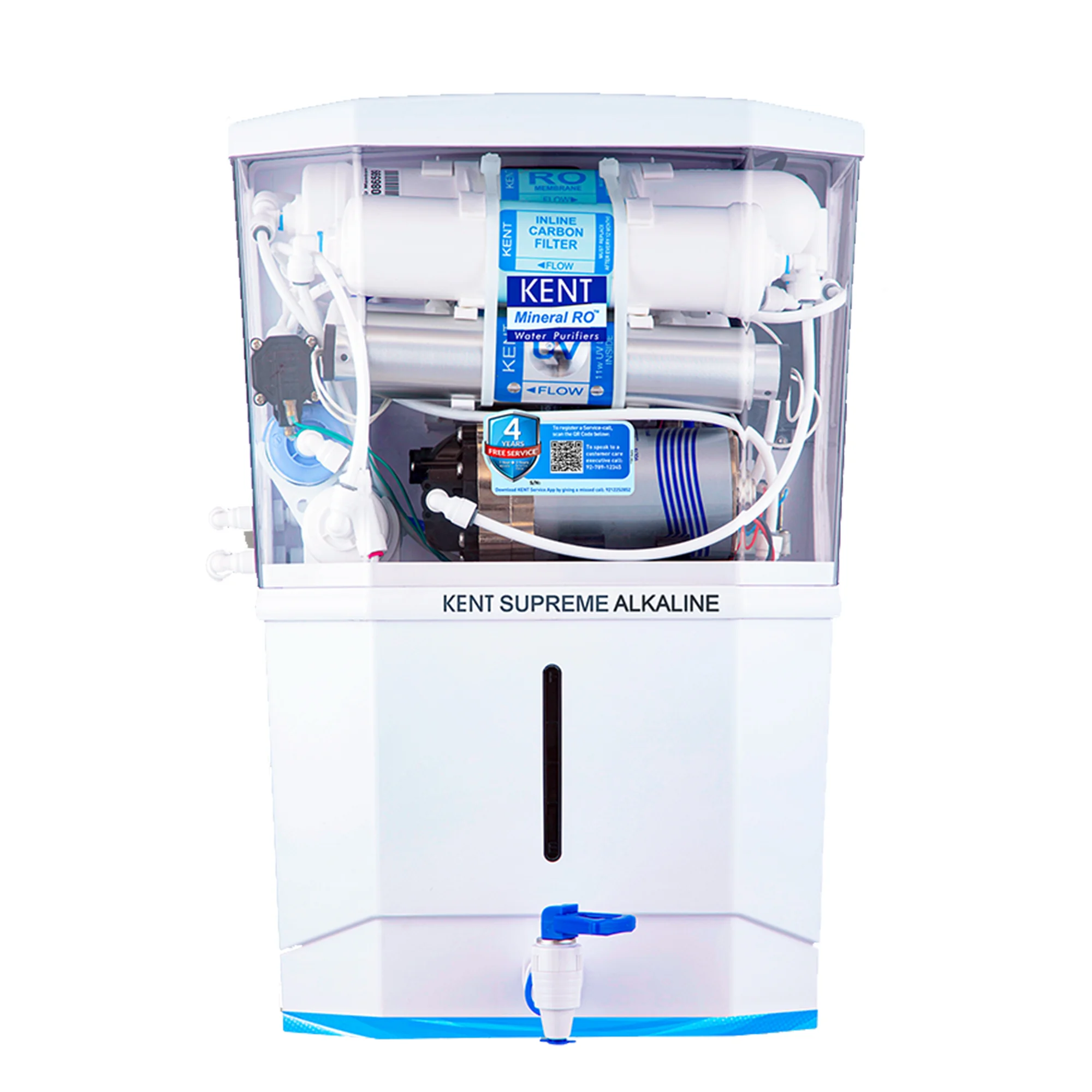 KENT Supreme Alkaline Water Purifier Smart Alkaline Technology, Multiple Purification Process, RO+UV+UF+Alkaline+TDS Control, UV LED Light in Storage Tank