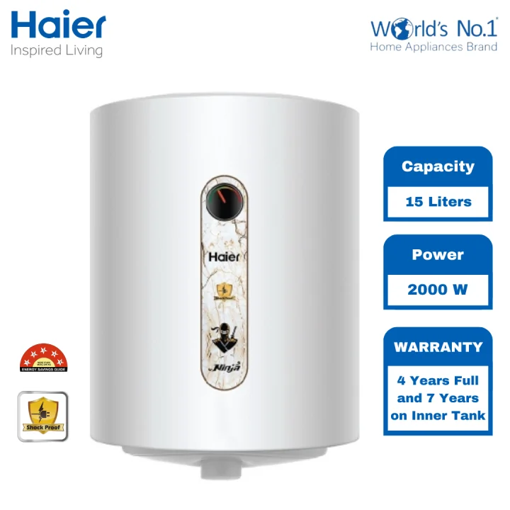 Haier 15 Liters 5-Star Rated Shock Proof Water Heater Ninja ES15V-NJ-P