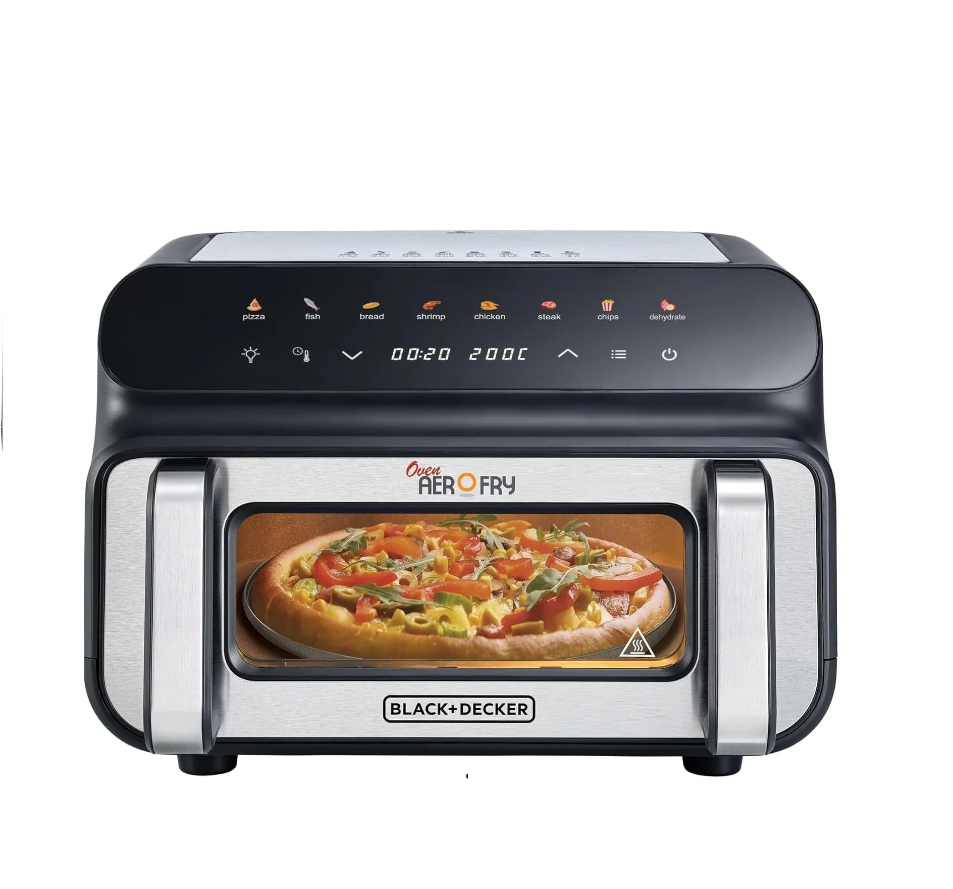 Black & Decker 5-in-1 Pizza Grill Aerofry Oven, 10.5L, LED touch panel, 8 Presets, 80-230°C Adjustable Temp, 60-Min Timer, Preheat Function, 10" Pizza Tray Included – Black/Silver, PGAF105-B5