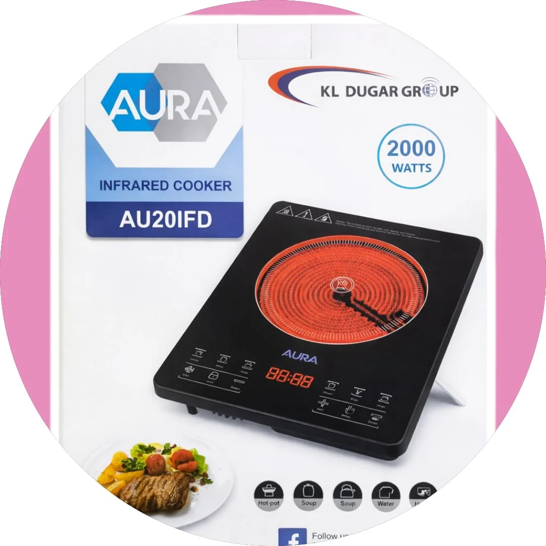 Aura 2000 Watt Infrared Cooker AU20IFD Suitable For All Utensils | 1 year Full Service Warranty