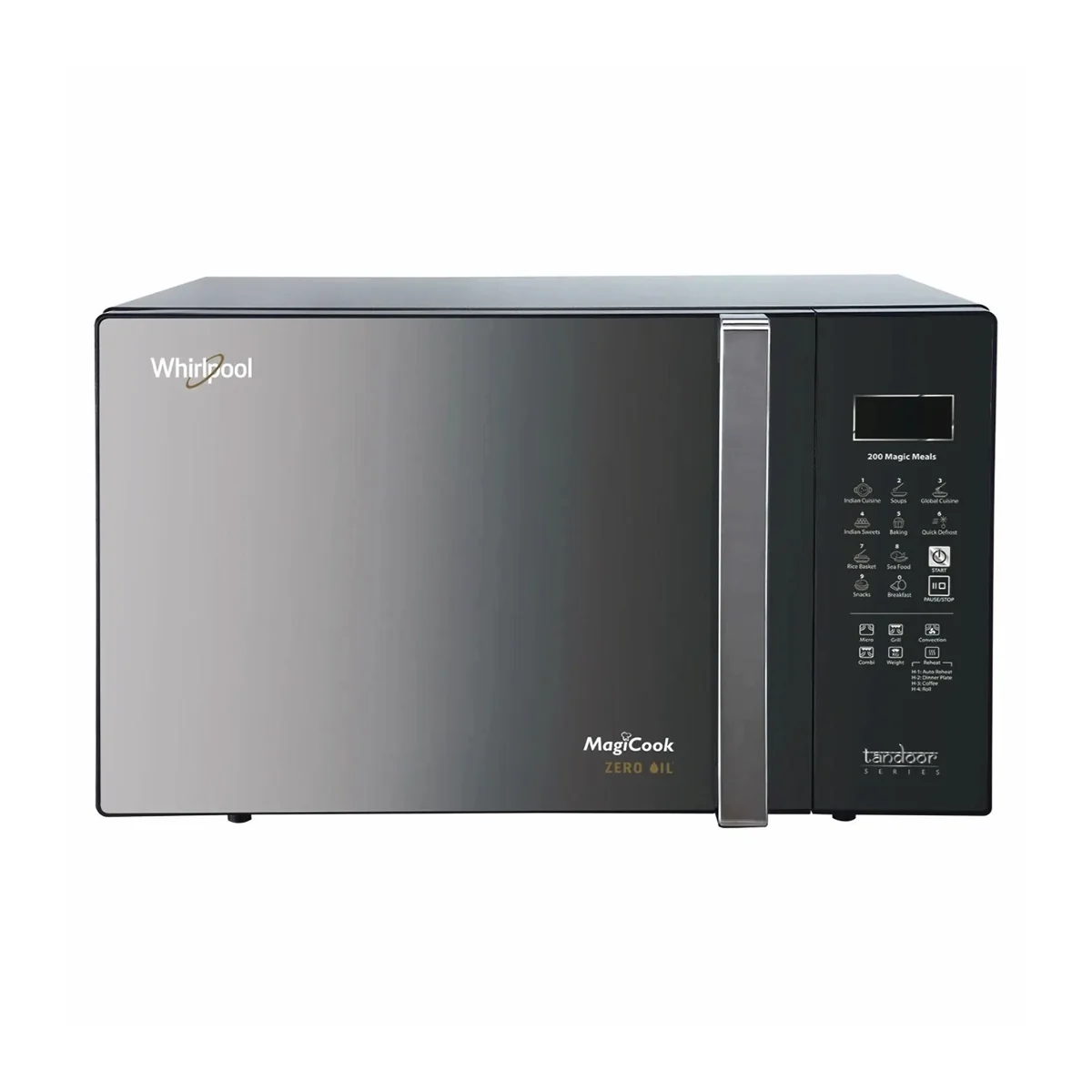 Whirlpool Microwave Magi Cook 30 Liters Black Mirror Convection Grill Defrost Kitchen Appliance