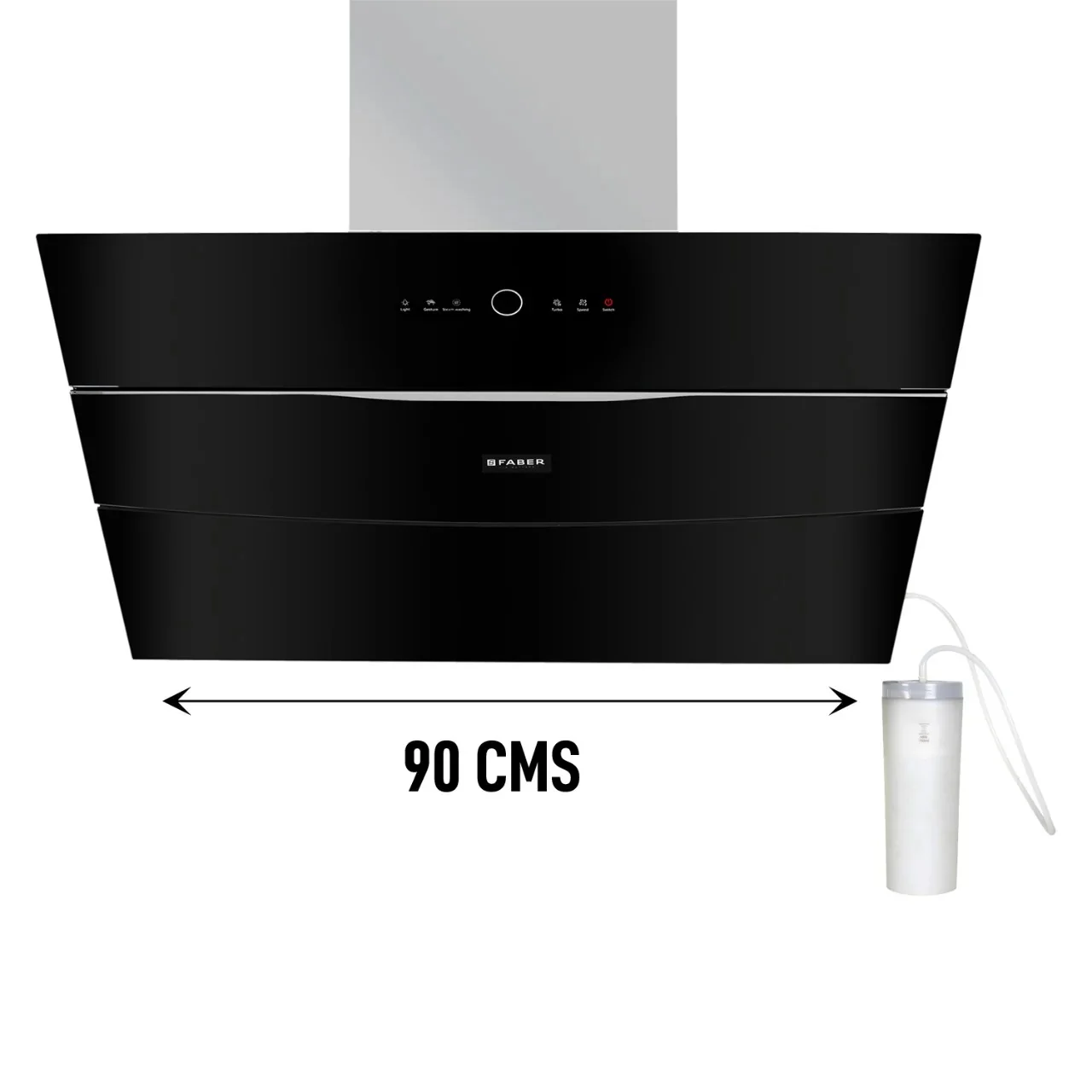 FABER BOLT FL SW SC BK 90cm 1500m3/hr Ductless Auto Clean Wall Mounted Chimney with Touch Control Panel (Black)