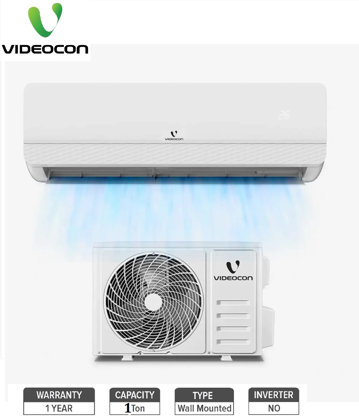 Videocon KAC-12GHA_N 1ton Cooling & Heating Split Wall Mount Air Conditioner