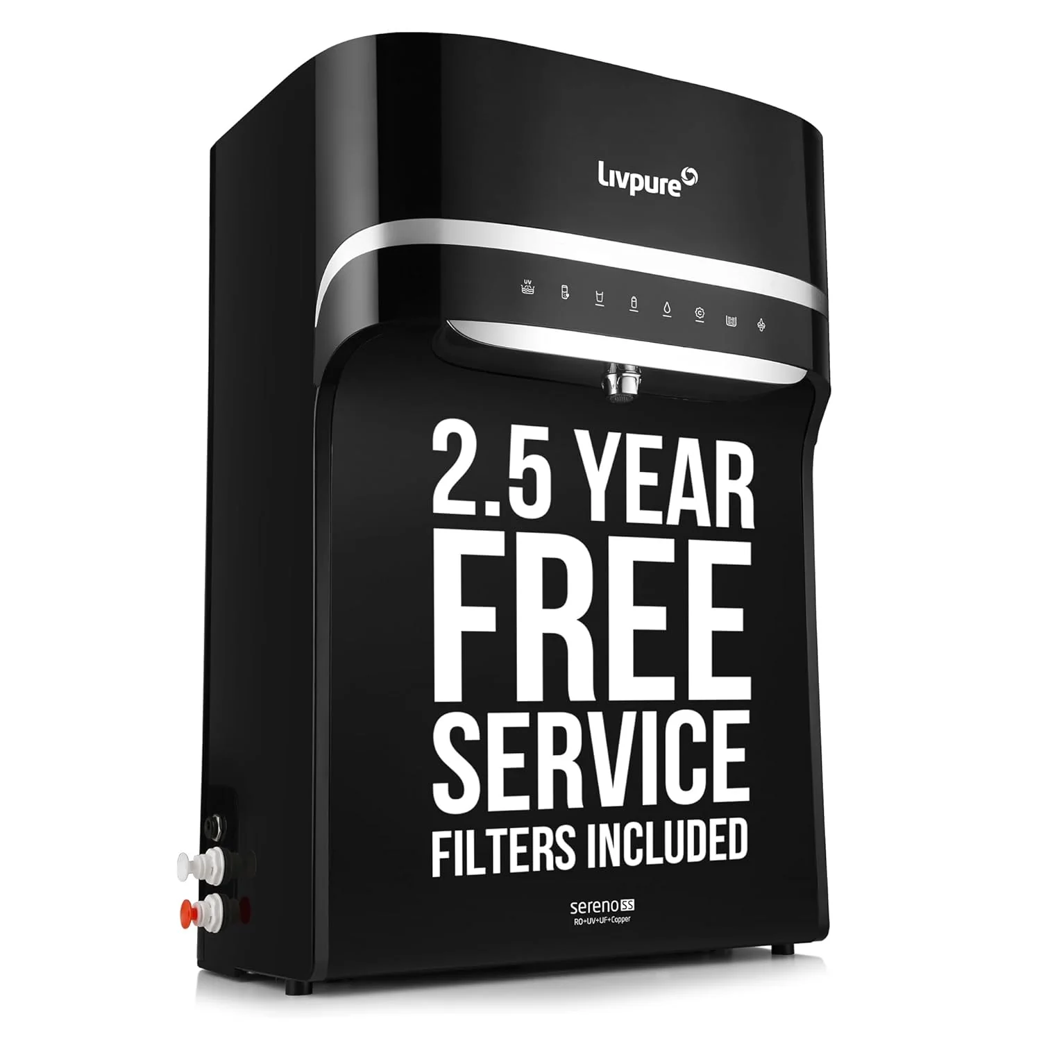 Livpure Sereno-SS Water Purifier | RO+UV+UF+Copper+Mineral | 2.5 Year No Service Cost- Filters Included | 5.5 L Stainless Steel Tank | 8-Stage Purifier