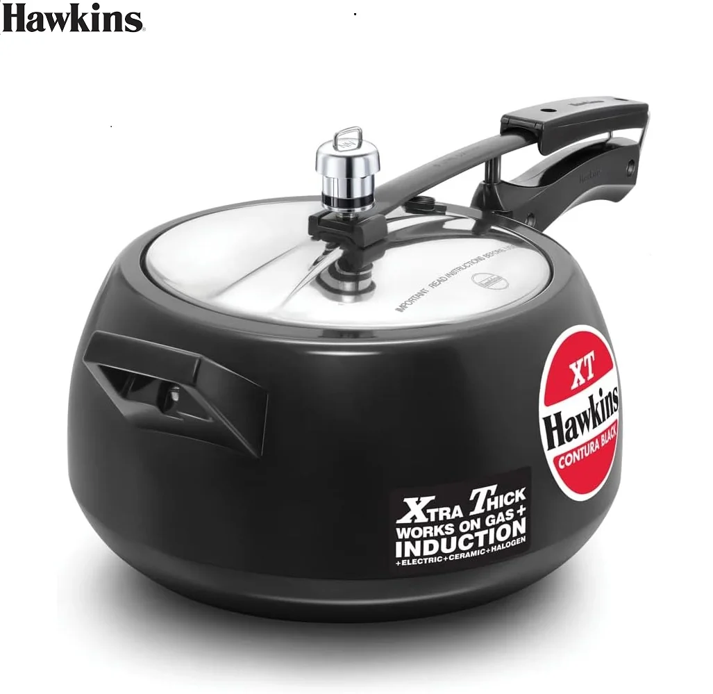 Hawkins CXT50 Contura Hard Anodized Induction Compatible Extra Thick Base 5 liters Pressure Cooker, Black