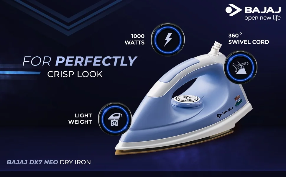 Bajaj DX 7 NEO Dry Iron 1000 Watt (White/Levender)