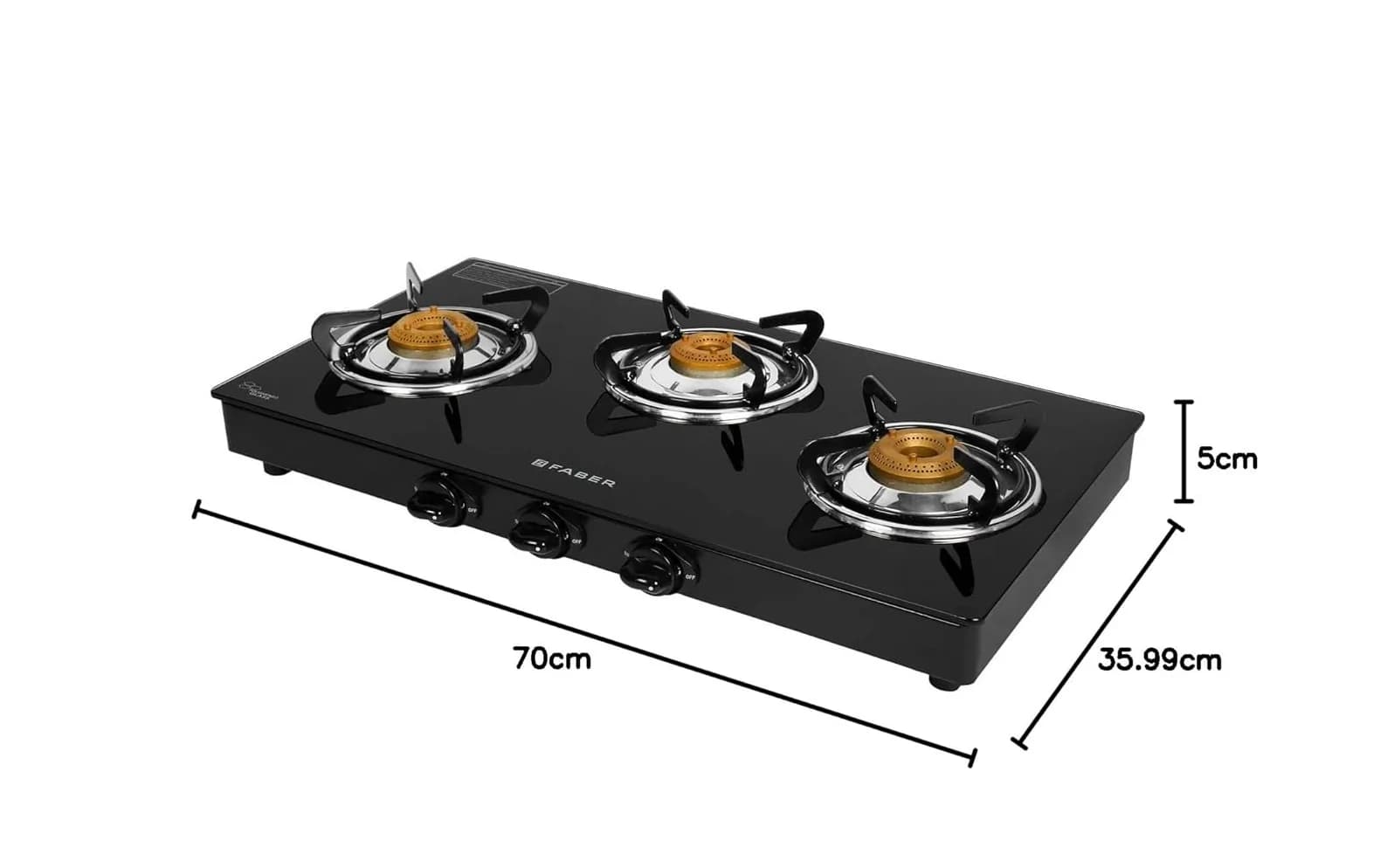 Faber Power 3BB BKAi Auto Ignition 3 Burner Glass Cooktop Gas Stove - Black