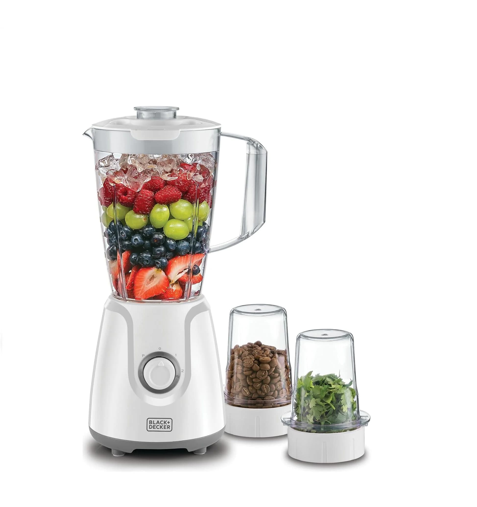 Black & Decker 400W 1.5L Blender With Grinder Mills With 300ml 2 Grinding Mill, Stainless Steel Blades and Two Pulse Control White, For Fine Grinding Coffee Herbs&Spices BX4000-B5