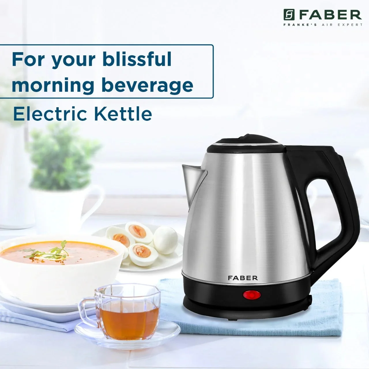 Faber Electric Kettle with Stainless Steel Body, FK 1.8 liters boiler for Water, SS, (FK 1.8L SS)