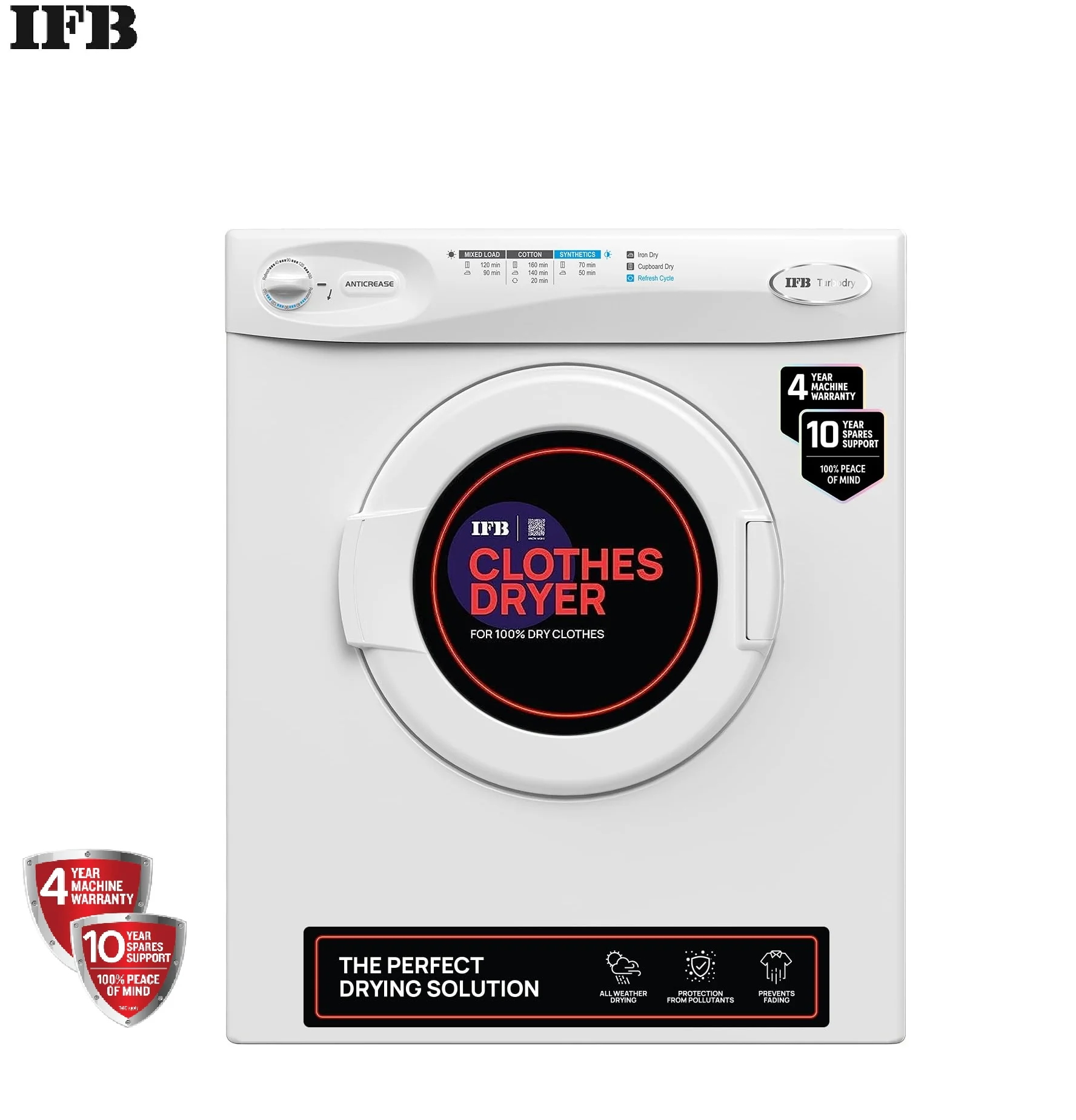 IFB 5.5 kg Front Load Fully-automatic Dryer (TURBO DRY,white,Inbuilt Heater, Allergy Free Technology