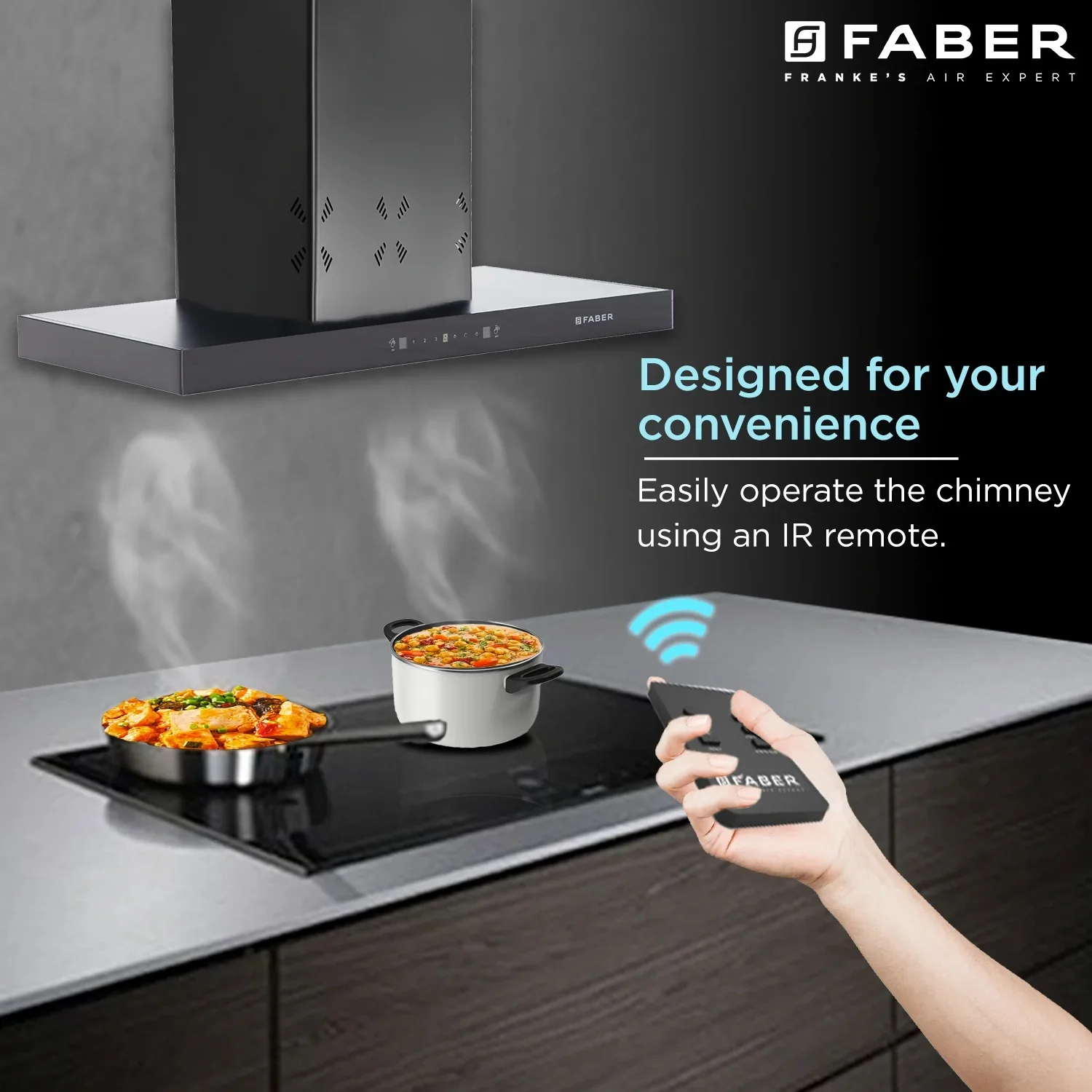 FABER Hood Cygnus IN 3D HC SC FL BK 60cm 1350m3/hr Ducted Auto Clean Wall Mounted Chimney with Odor Sensor (Black)