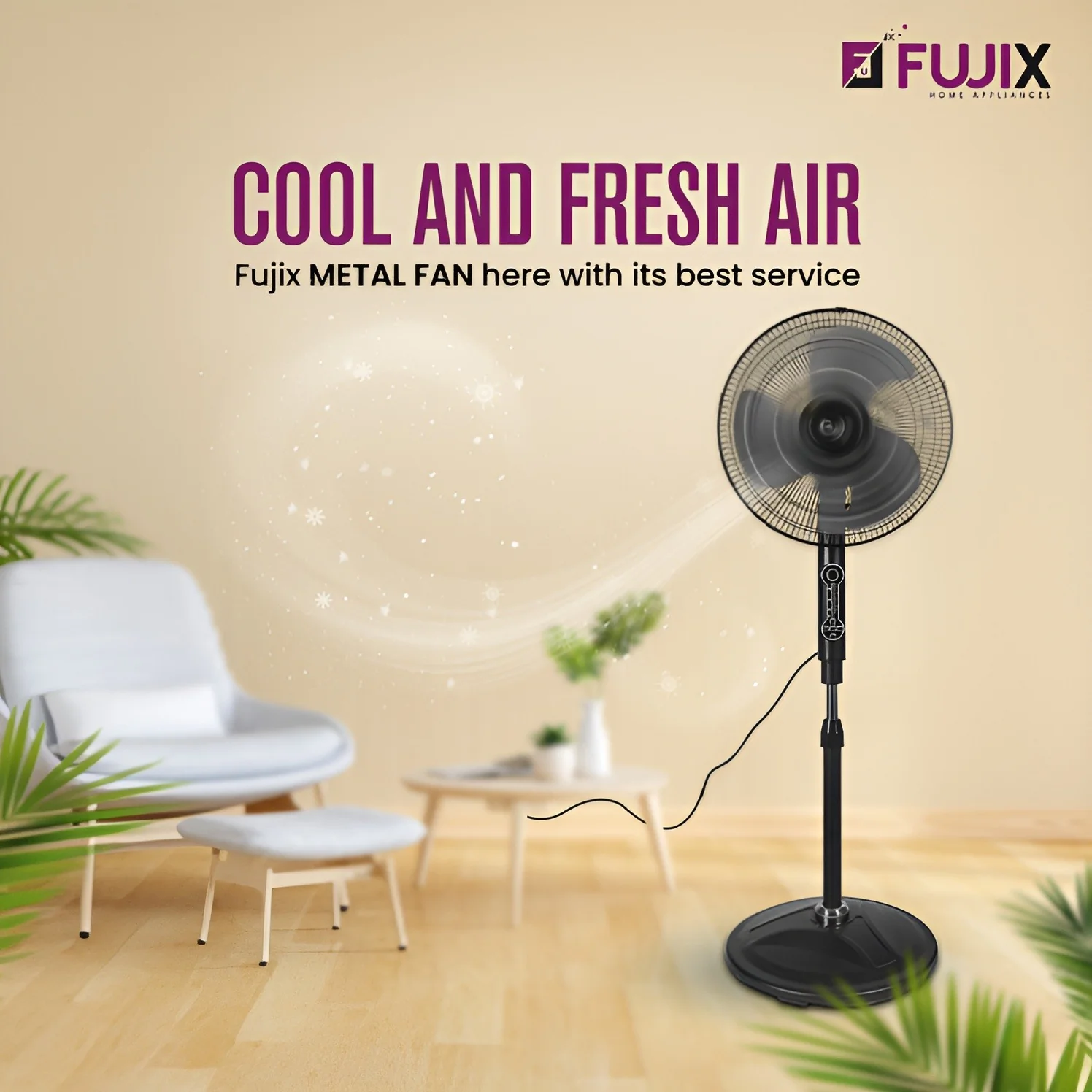 Fujix Metal Stand Fan 16 Inch with Remote Control Black