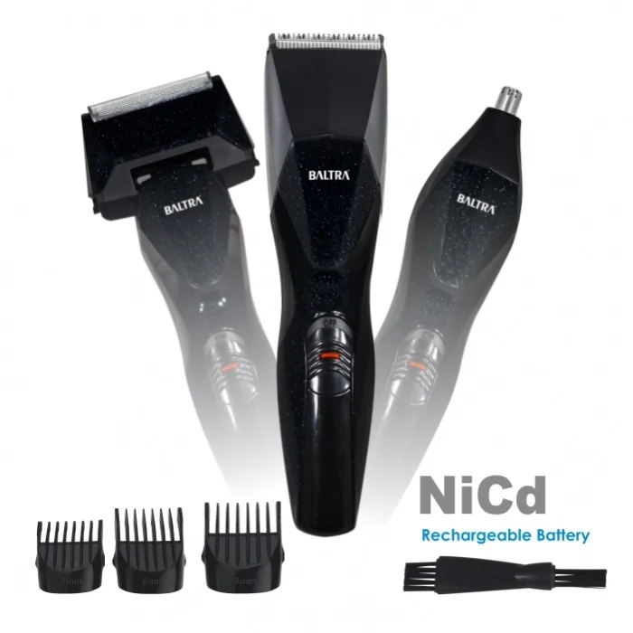 Baltra Cluster 3 in 1 Hair Shaver Beard and Nose Rechargeable Trimmer with Attachment, 8 Hours Charging, 45 Minutes Continue Cutting, SS Blade Set