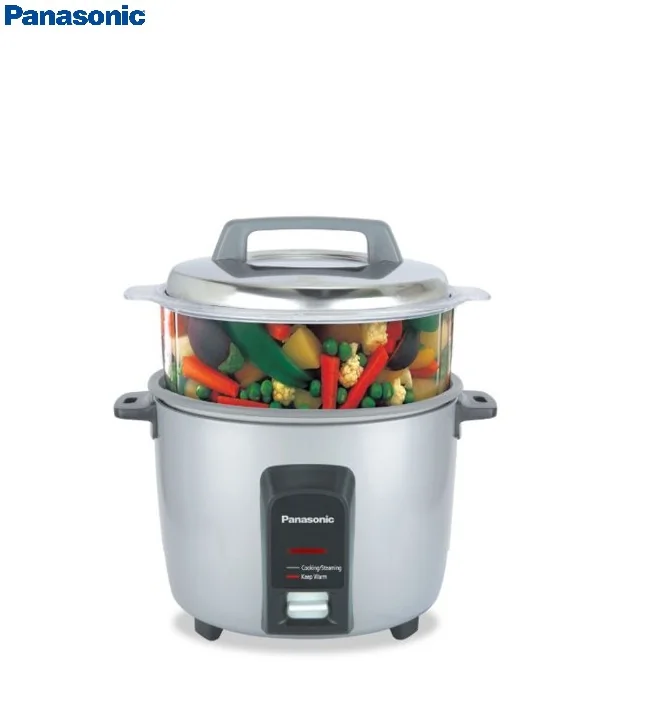 Panasonic SR-Y18FHS 660-Watt Automatic Electric Cooker 1.8 Litre with Non Stick Cooking Pan and Steamer, Metallic Silver/Burgundy