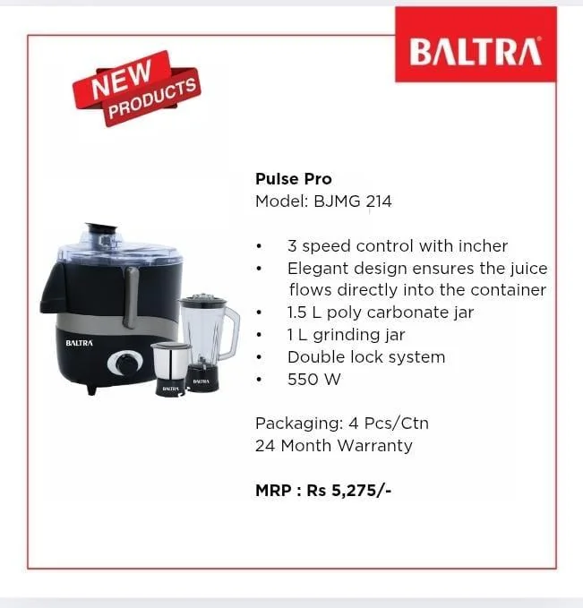 Baltra Pulse Pro Juicer Grinder BJMG 214/2 years Full Service Warranty