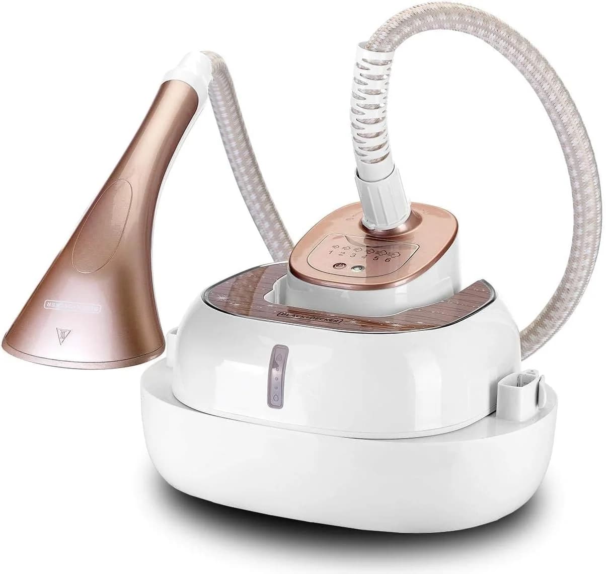 Black+Decker Digital Garment Steamer With Ironing Board, 2000 W, 6 Stage, 2.0 L, White/Rose Gold - Gstd2050-B5, 2 Years Warranty