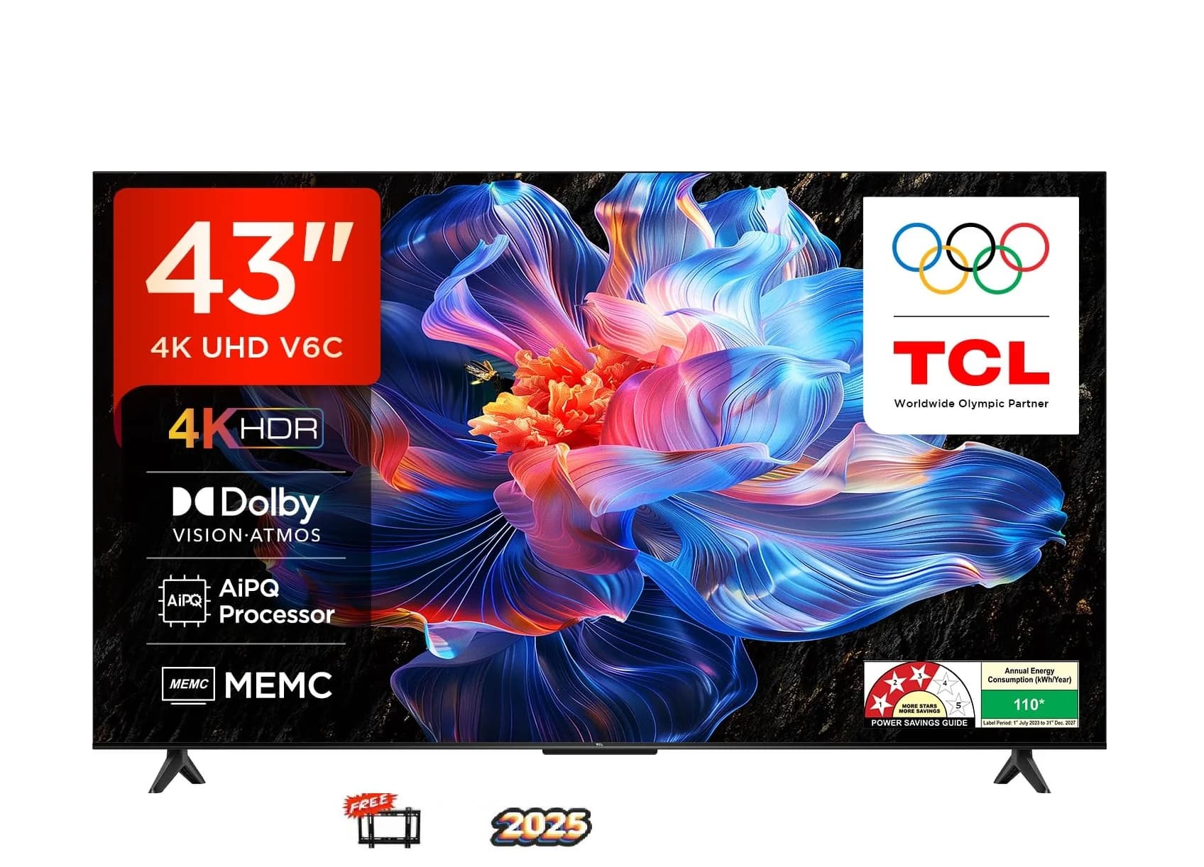 TCL 108 cm (43 inches) Metallic Bezel Less Series 4K Ultra HD Smart LED Google TV 43V6C (Black)