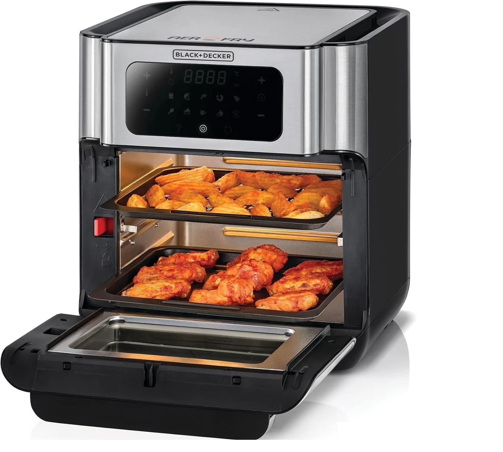 BLACK+DECKER XL Digital Air Fryer Oven 1500W 12L, 10 Presets 360° Rapid Air Convection Tech Temp-Time Control For Little/No-Oil Healthy Frying Grilling Roasting& Baking AOF100-B5
