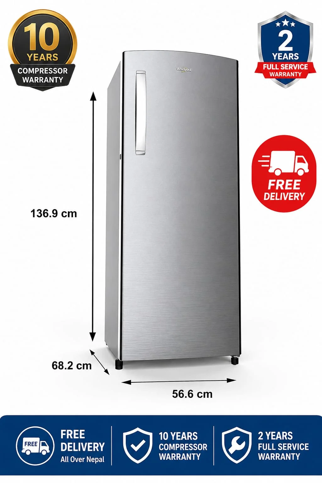 Whirlpool 200 L 3 Star Direct-Cool Single Door Refrigerator (215 ICEMAGIC PRO PRM 3S, Cool Illusia Steel)