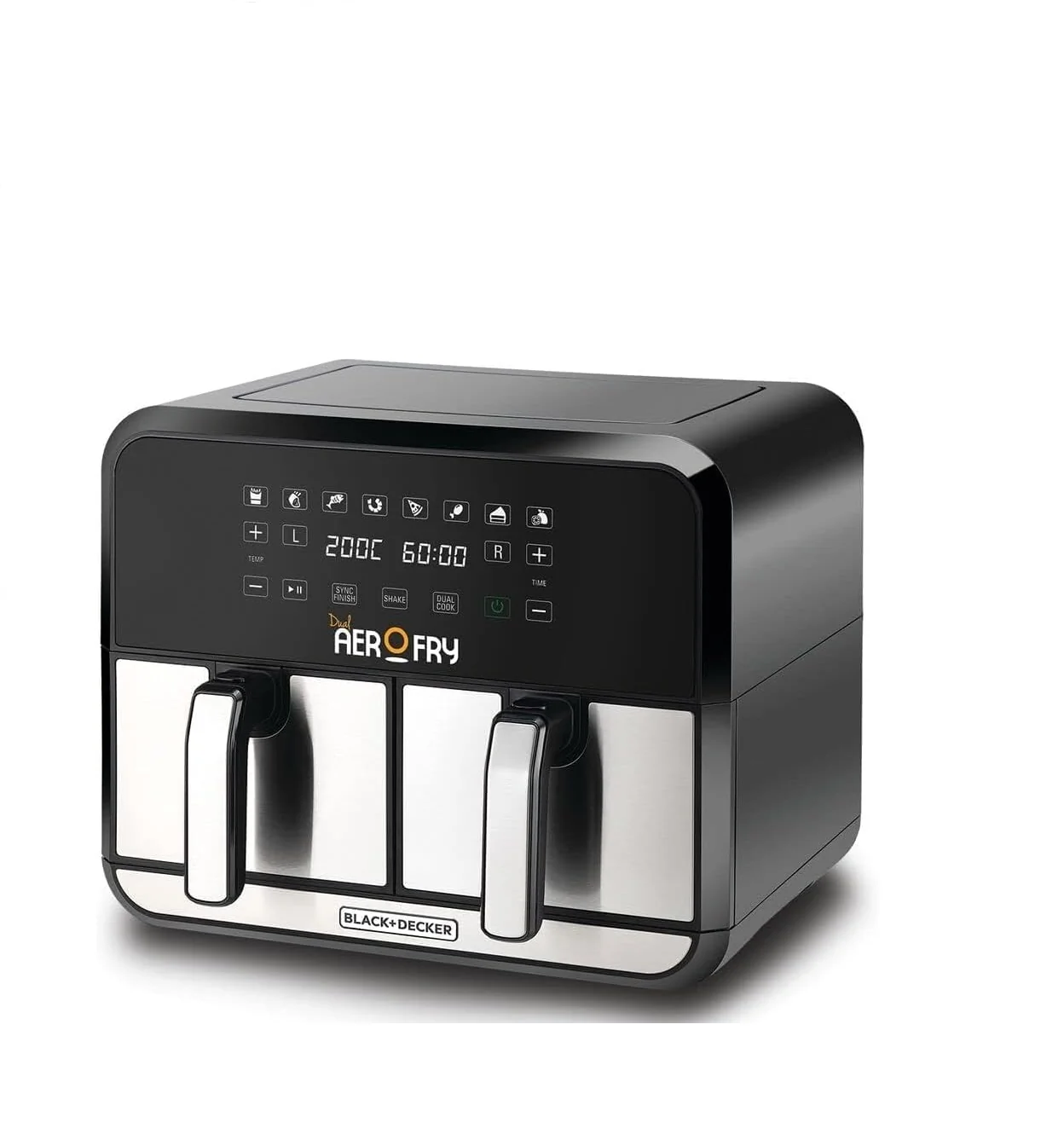 Black + Decker Digital Dual Zone Air Fryer 1700W 4L+4L Capacity With Rapid Hot Air Circulation For Frying, Grilling, Broiling, Roasting, and Baking DZAF1700-B5