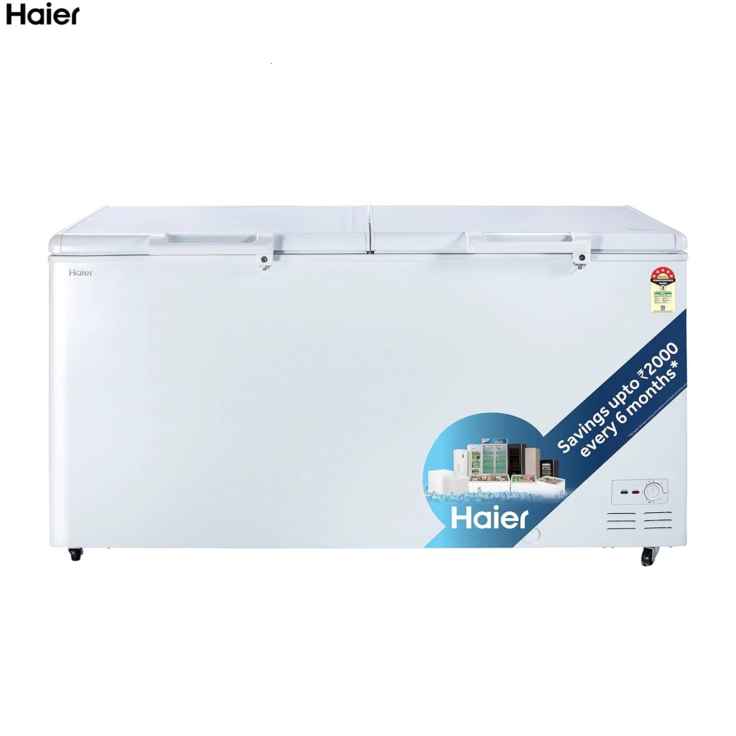 Haier 524 Liters HFC-588DM5 5 Star Frost Free Double Door Hard Top Horizontal Commercial Convertible Standard Deep Freezer (White)