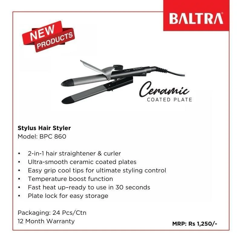 BALTRA Hair Straightener Stylus BPC 860/1 years Full Service Warranty